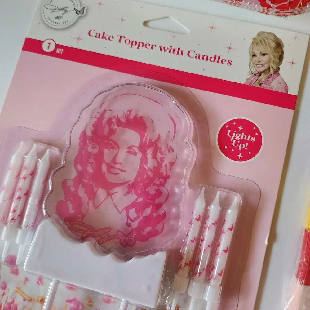 Dolly Parton Light Up‎ Cake Topper w/Candles, 2 Packs Napkins & Plates Lot 4